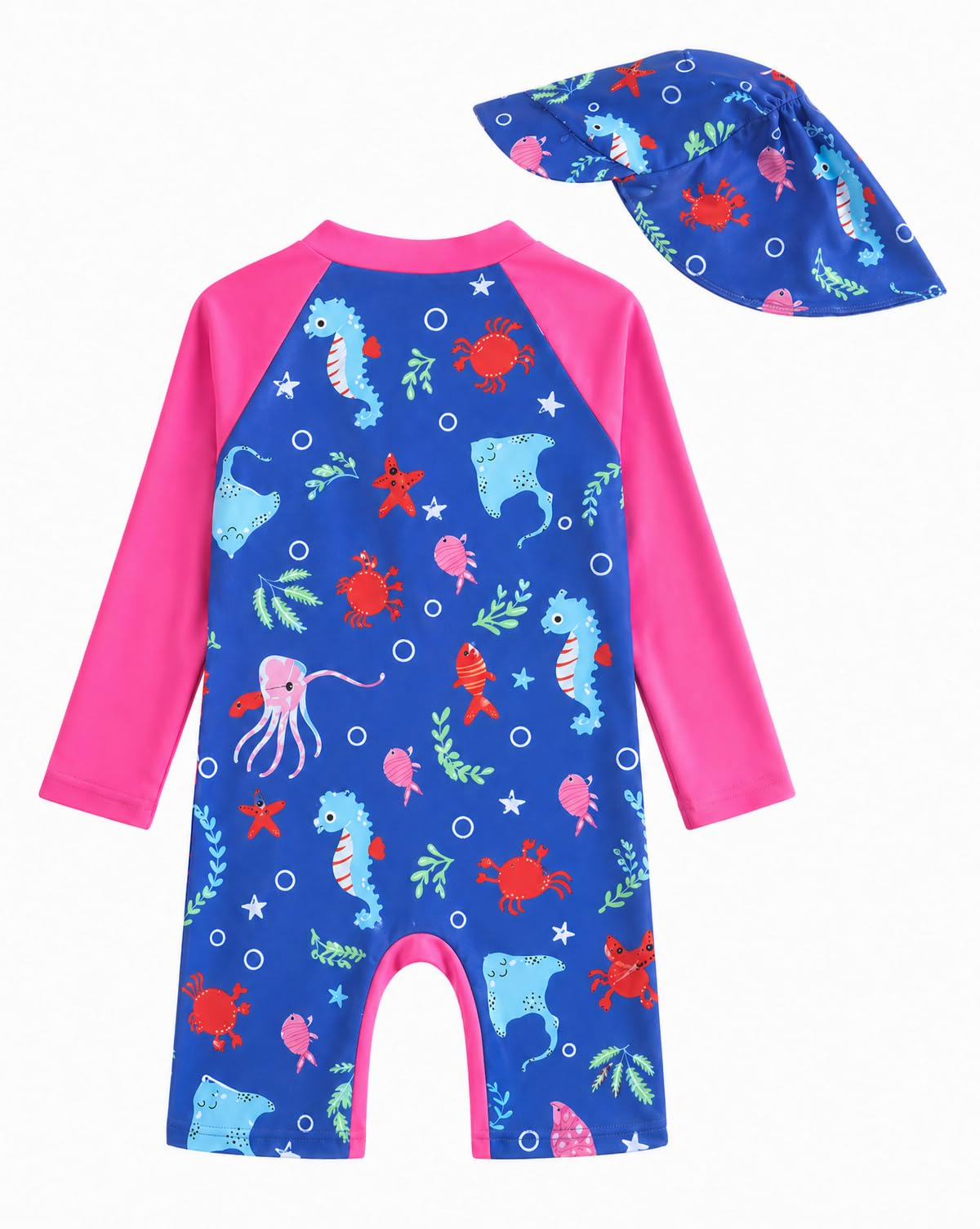 JiAmy Costume da bagno intero da bambino con cappello da sole a maniche lunghe con cerniera e protezione solare da spiaggia
