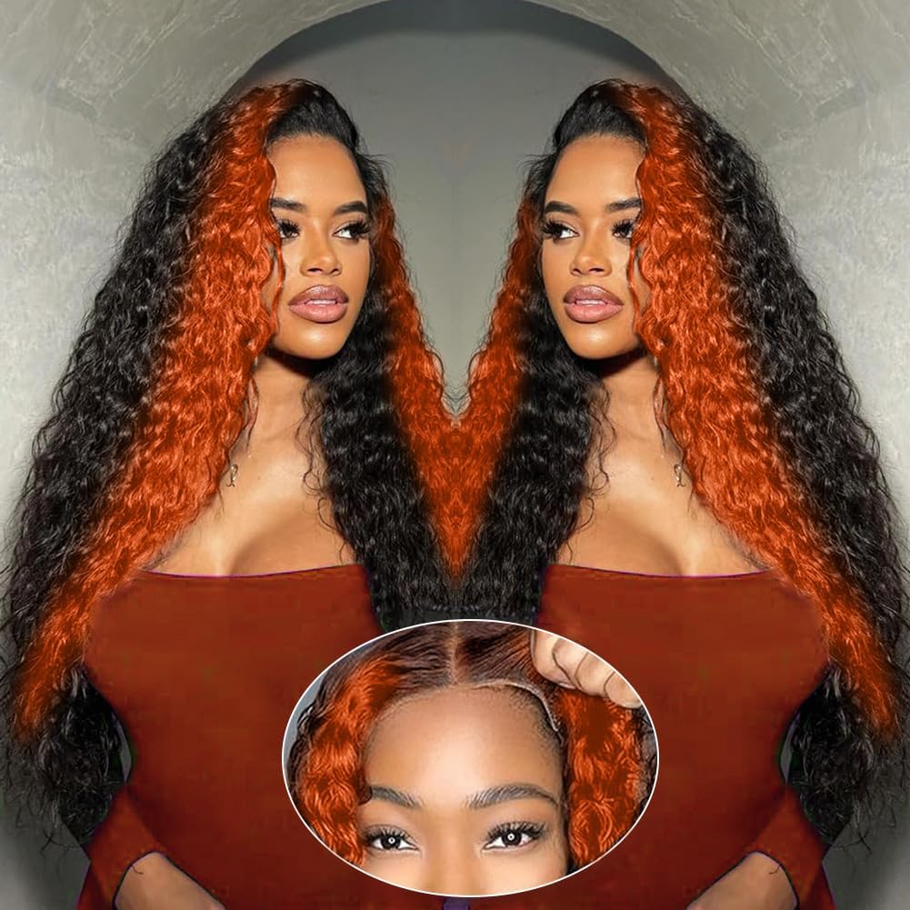 Grace Queen Ginger Orange 9x6 Lace Front Wigs Human Hair Deep Wave Pre Plucked Pre Cut Wear and Go Glueless Wigs Human Hair for Women 9x6 HD Lace