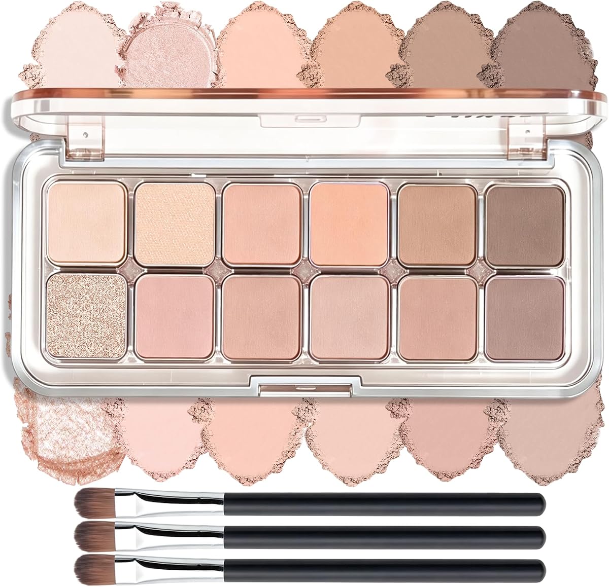 12 Colors Warm Beige Brown Eyeshadow Palette with Brush, Buildable Pigmented Soft Taupe Matte Shimmer Eye Shadow, Long Lasting Neutral Eyeshadow Contour Powder Daily Makeup for Older Women