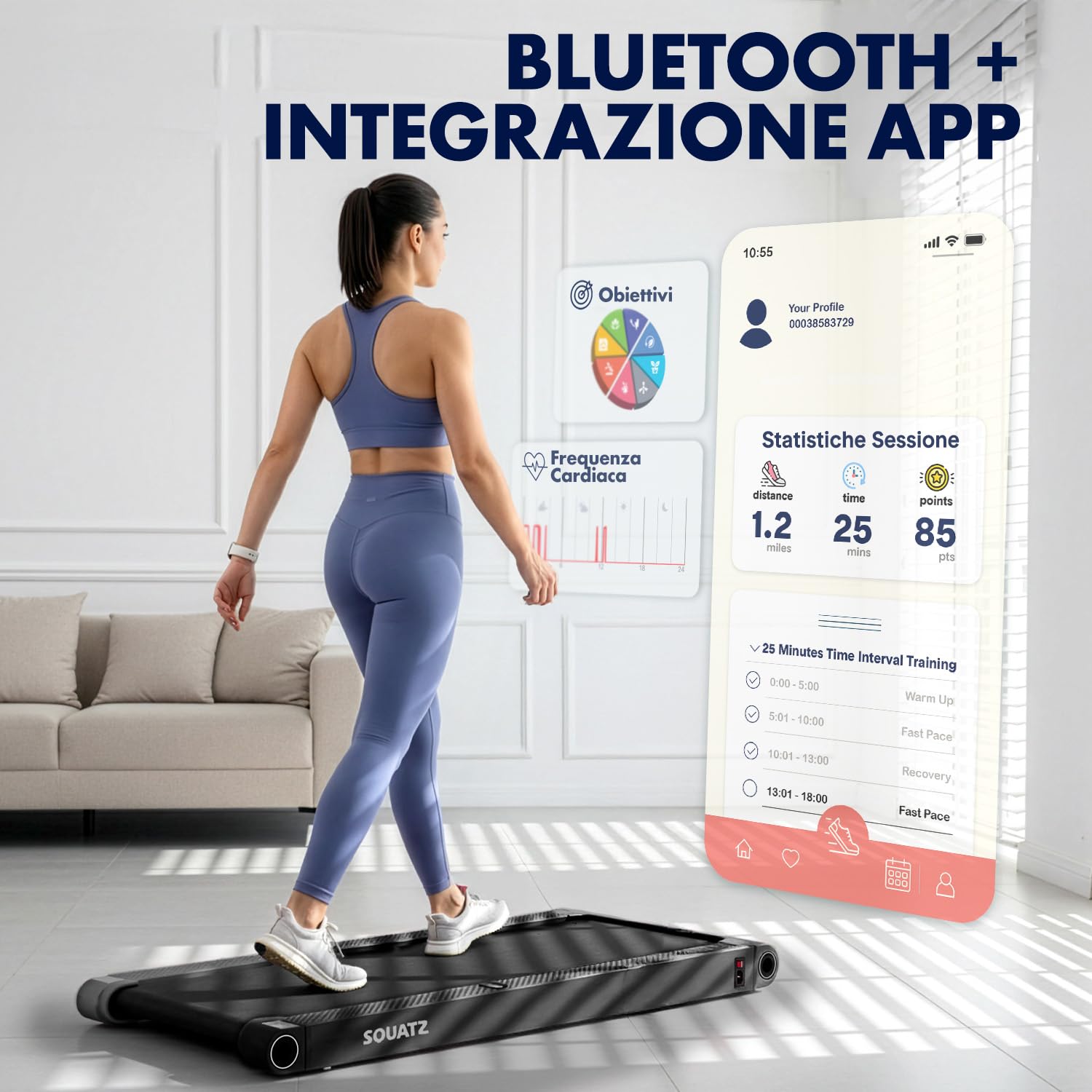 Squatz Tapis Roulant, Pieghevole, Tapis Roulant Salvaspazio, 2-in-1 Walking Pad con Vibrazione, Display LED, Nastro Antiscivolo, Motore Silenzioso 750W per Casa e Ufficio