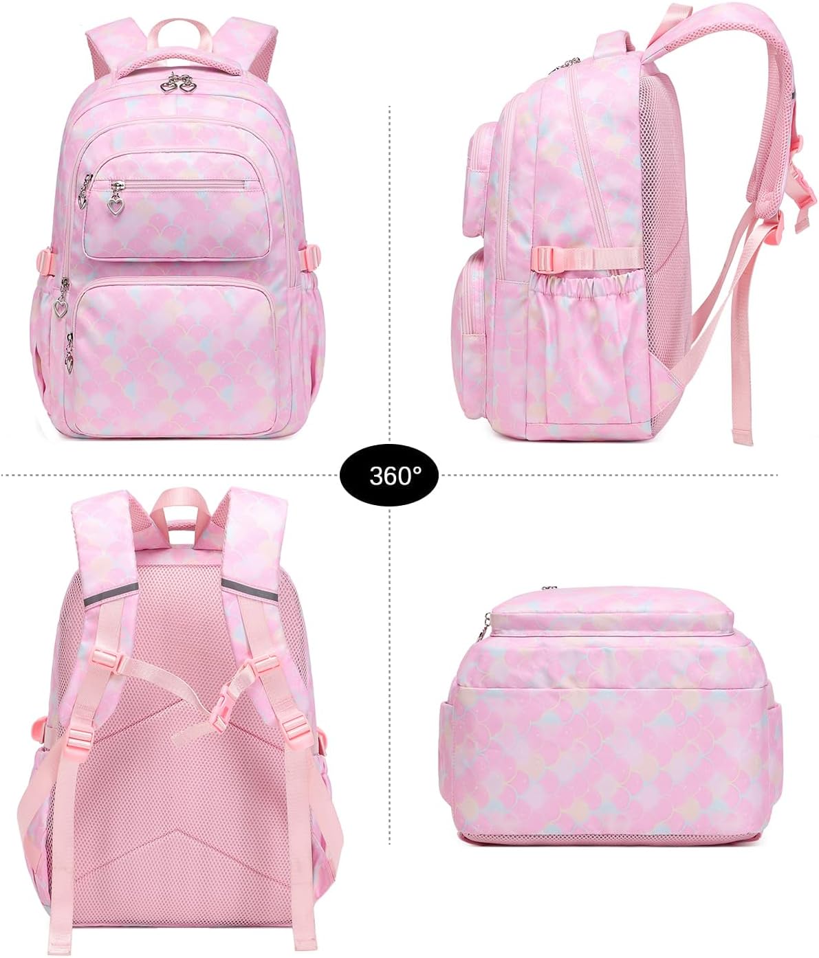 Joyfulife Mermaid Backpack for Girls Backpack with Lunch Box Kids Backpack Elementary Bookbags Primary Middle School Bags for Teens 3 in 1 School Backpack Set