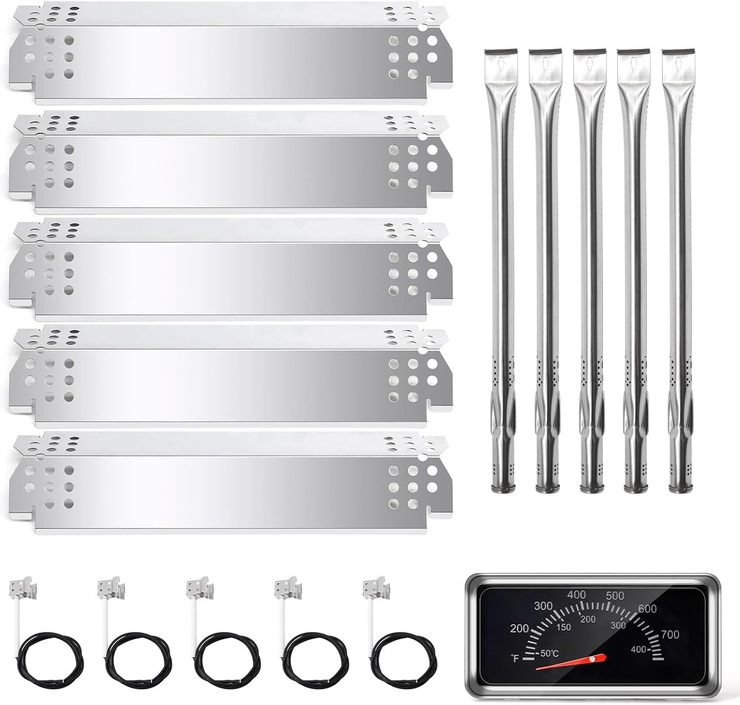 Grill Replacement Parts for Nexgrill 720-0882A 720-0896 720-0896B 720-0896E, Heat Plates Shield Flame Tamer Grill Burner, Ignitors & Thermometer for Nexgrill 5 Burner 720-0882A 720-0896 Grill