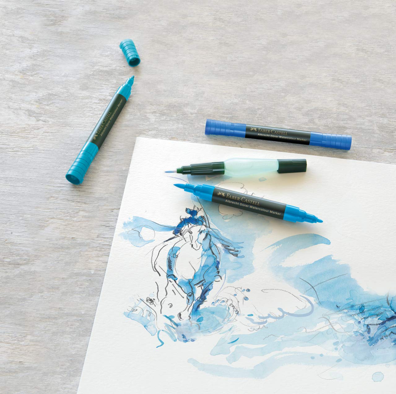 Faber-Castell Albrecht Dürer Suluboya Markör Seti, 10’lu, Çift Uçlu, Suda Çözünebilir Mürekkep, Parlak ve Kalıcı Renkler