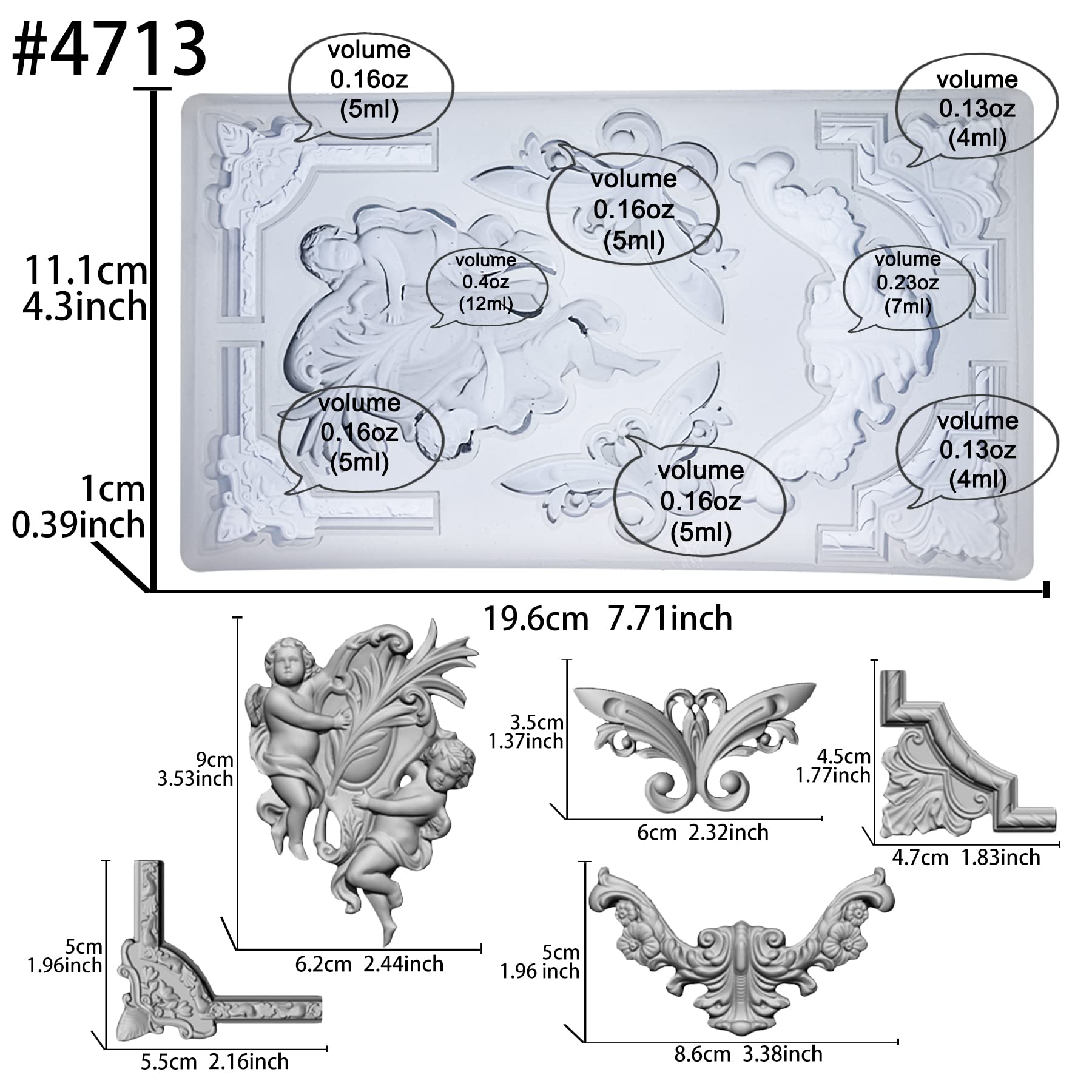 Art Mould for Polyclay Air Dry Clay Plaster Border Frame with Cupids, Border, Frame, Cupids - Image 2