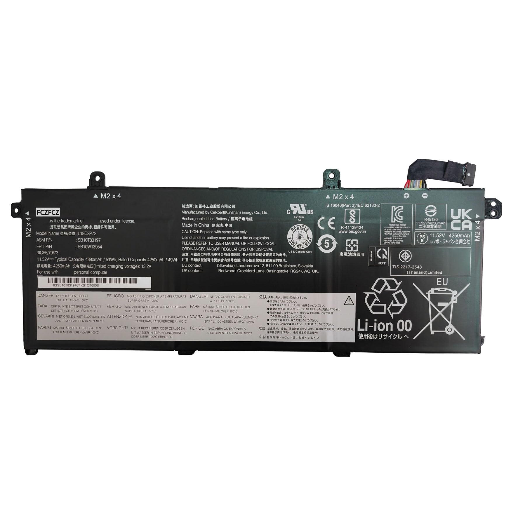 Amazon.com: FCZFCZ L18C3P72 Battery 51Wh 4380mAh Replacement for