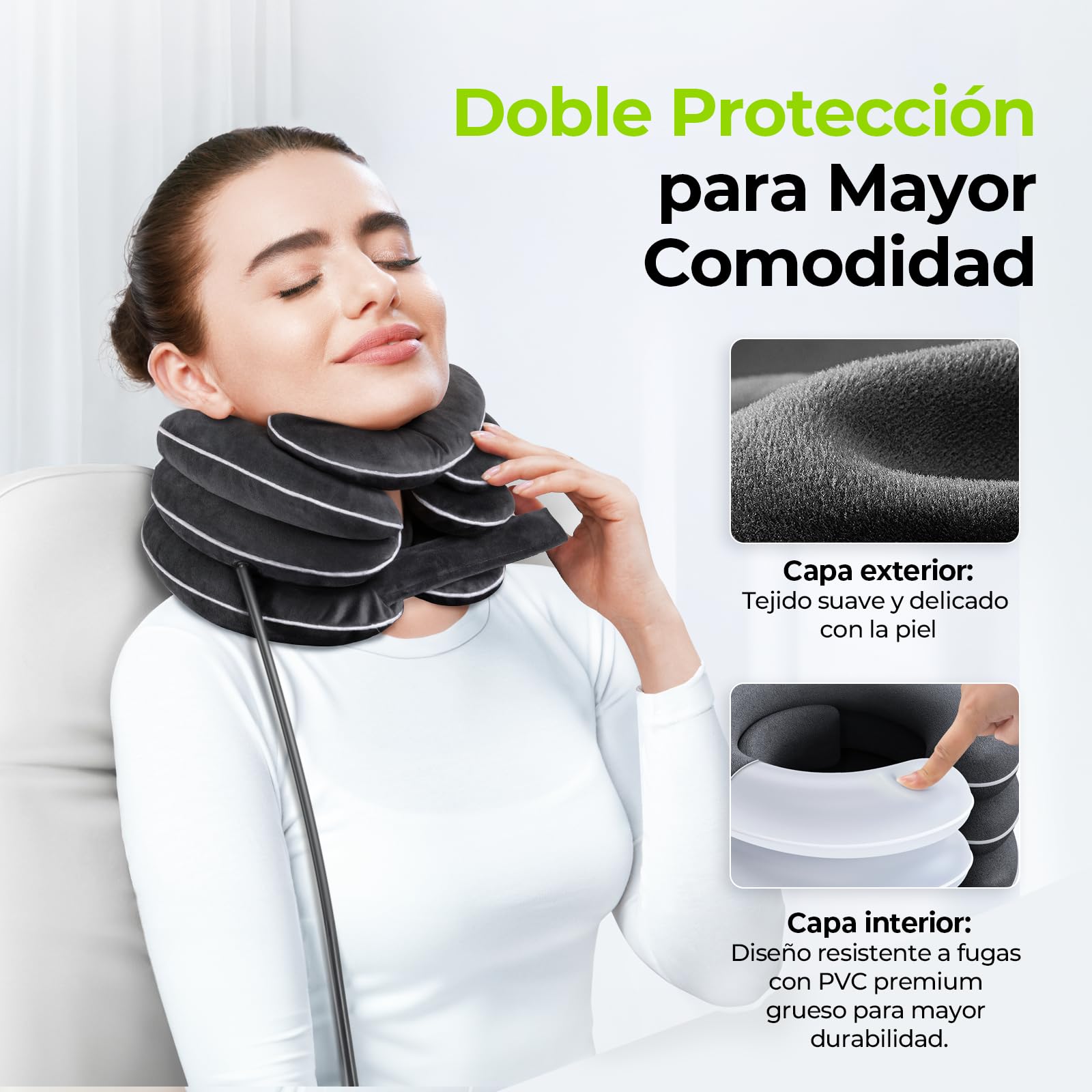 AUVON Traccion Cervical Inflable para Estiramiento Cervical con Diseño Innovador de 3 Capas en Tamaños Variables para Descompresión, Collarín para Alivio Inmediato, Soporte del Cuello, Uso en el Hogar