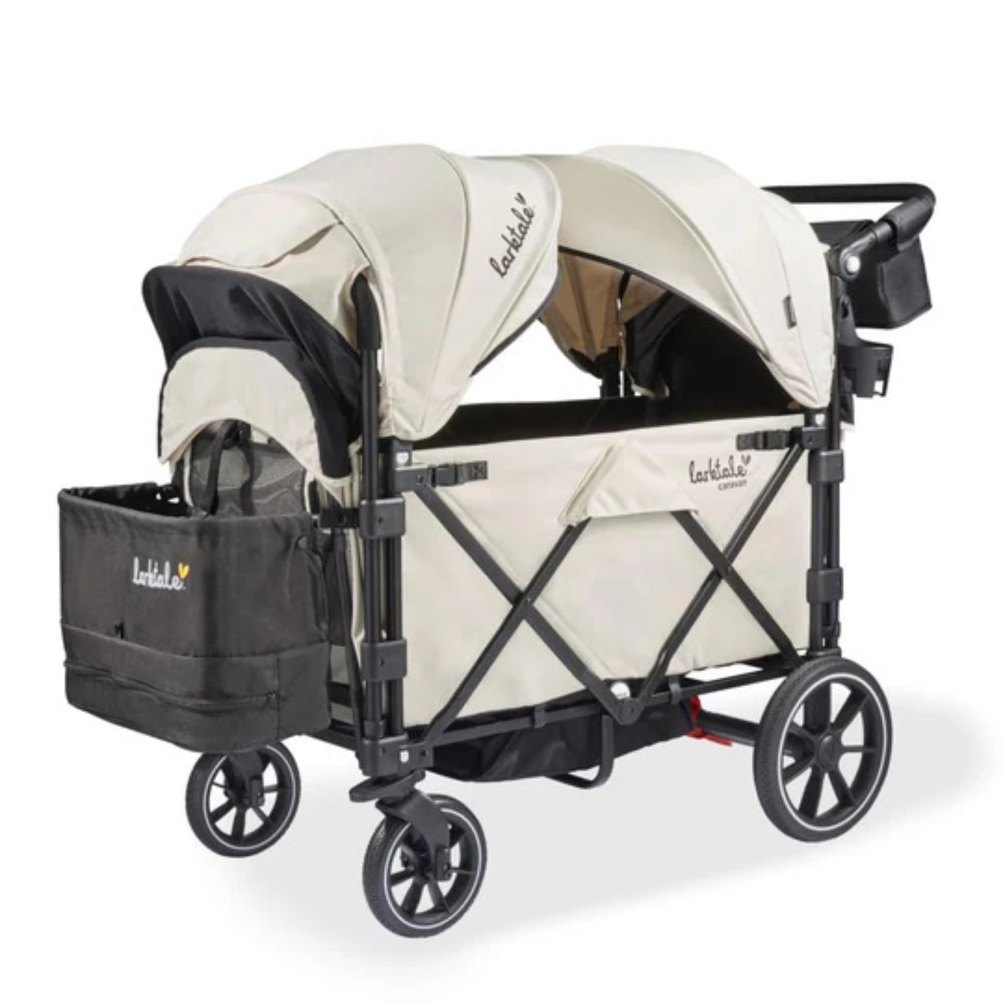 Larktalecaravan V3, Newport Taupe - Stroller/Wagon for Kids & Babies - Seats 2 Passengers or 200 lbs. Total Weight Capacity. - Reclining Seats, Full-Coverage Sun Canopies, Height-Adjustable Handlebar