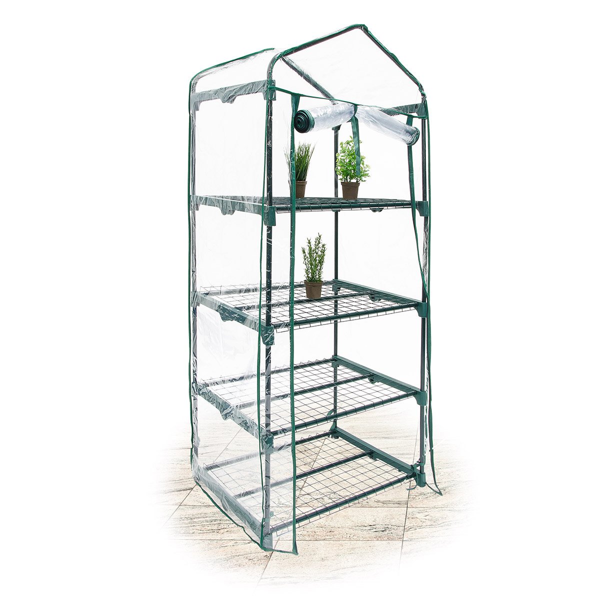 Relaxdays Anzucht Gewächshaus mit 4 Ablagen 156 x 70 x 50 cm HxBxT, Balkon Foliengewächshaus platzsparend, transparent
