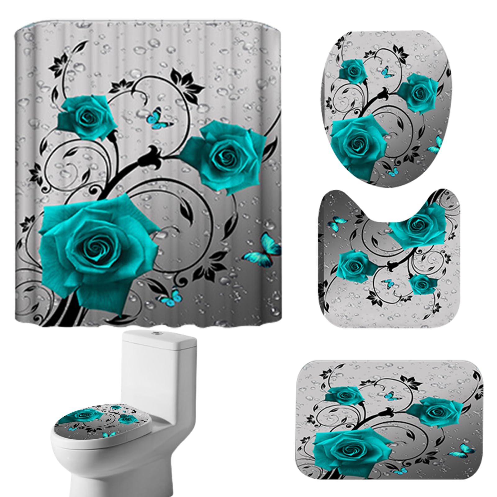 Juego de Cortinas de Ducha para Baño con Acabado Floral Premium