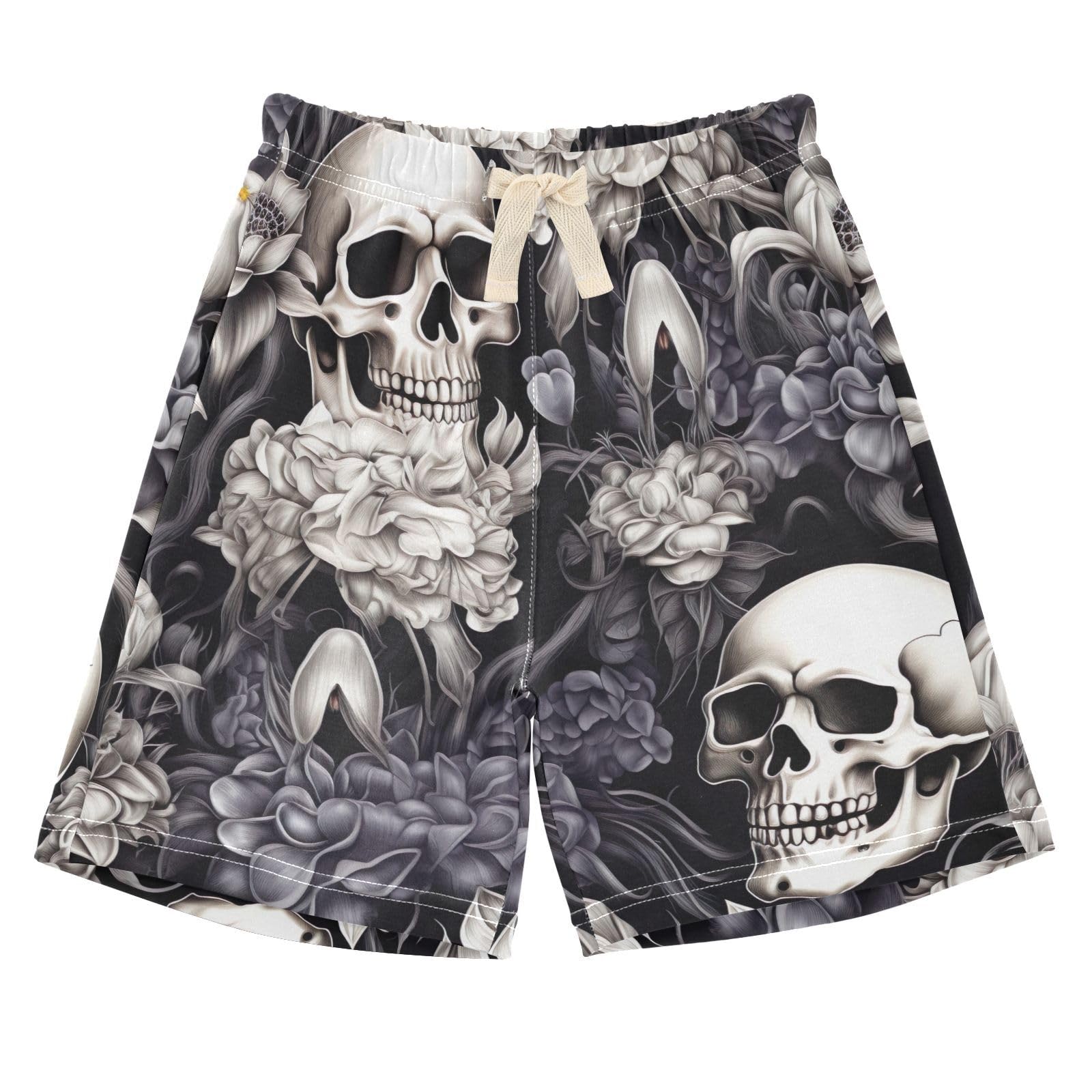 UMIRIKO Skull Gothic White Cherry Flower Unisex Baby Toddler Cotton Shorts with Drawstring 2T 202a1964
