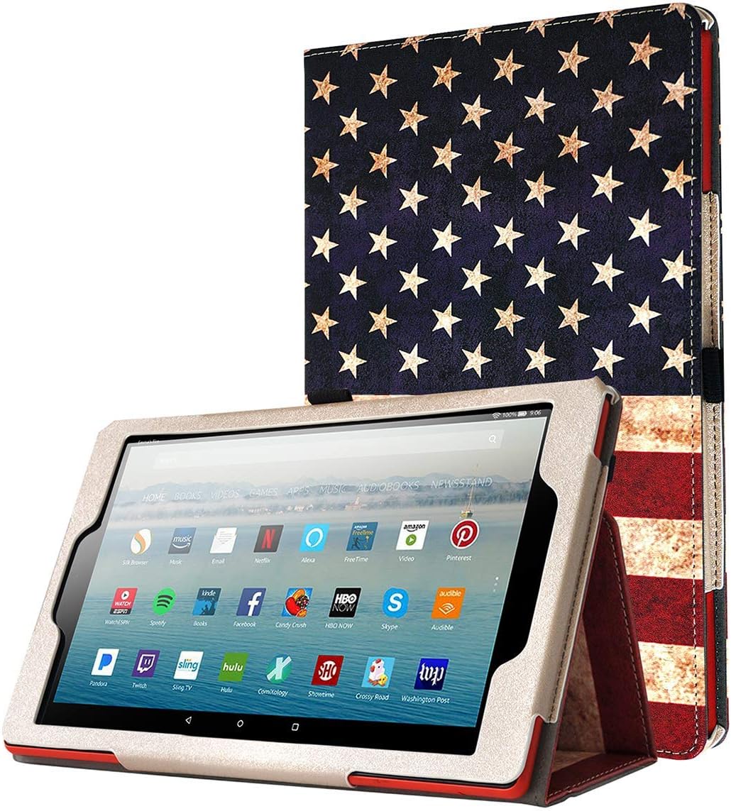 Poetic All-New Fire HD 10 Tablet Case (7th Gen 2017 and 9th Gen 2019 Release), Premium Slim Synthetic Leather Flip Stand Cover,Auto Sleep/Wake, Magnetic Closure, for Amazon Fire HD 10.1 Inch, US Flag