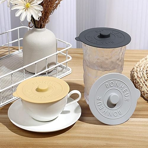 Miniatura 5 de HomeSoGood 6 tapas universales de silicona de grado alimenticio, reutilizables, para taza de té, café, bebidas calientes y frías, cubierta flexible