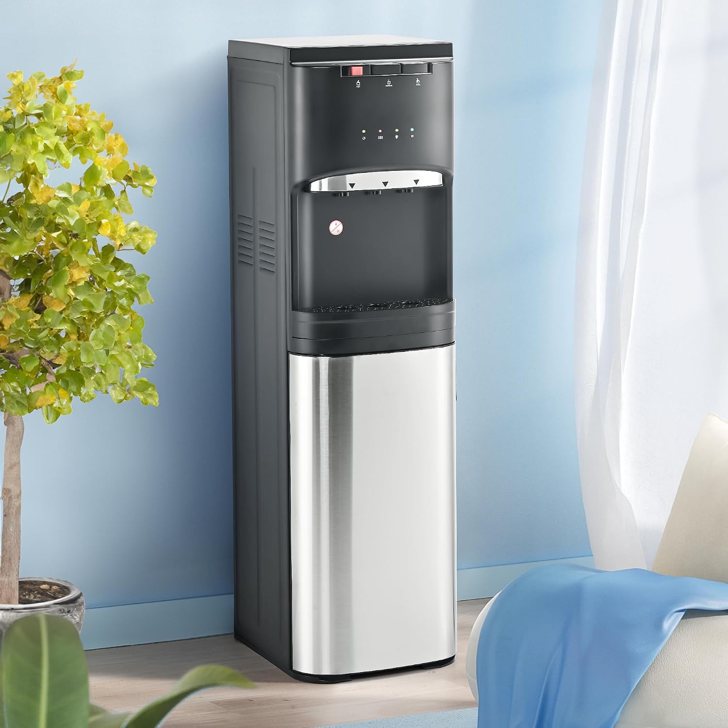 Euhomy Self Cleaning Bottom Loading Water Cooler Dispenser, with UV Lights Stainless Steel Water Cooler for Home, Office, Living Room, 3 Or 5 Gallon Bottle,Black