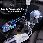 OHLPRO Adaptateur d'allume-cigarette rétractable pour chargeur de voiture, 168W 5 en 1 Chargeur de téléphone rapide Fuse remplaçable intégrée, Splitter de socket avec USB C et USB i Cord, adapté au téléphone, iPad, Galaxy, GPS