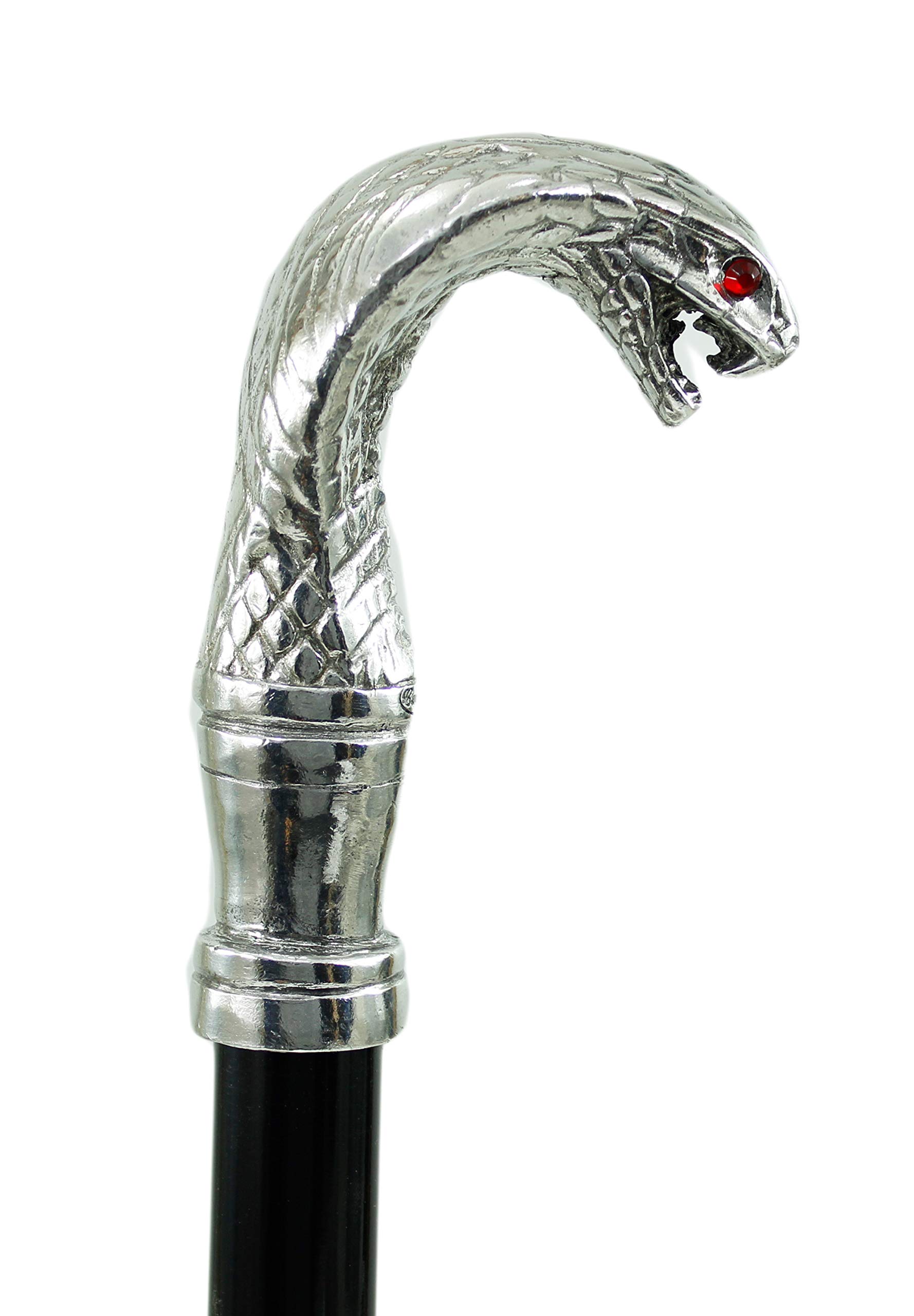 Bastón de peltre y madera modelo cobra elegante para hombre