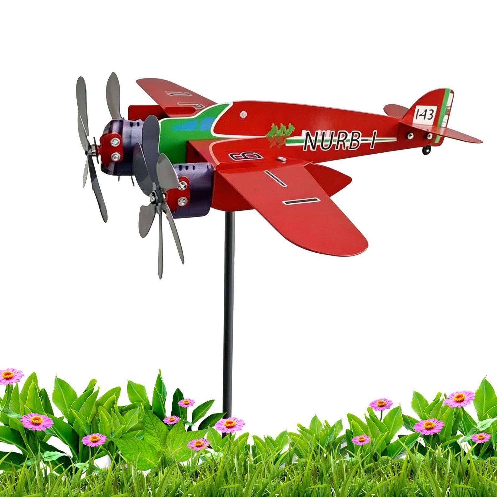 Banderole avion décor de jardin vintage avec piquet en métal robuste