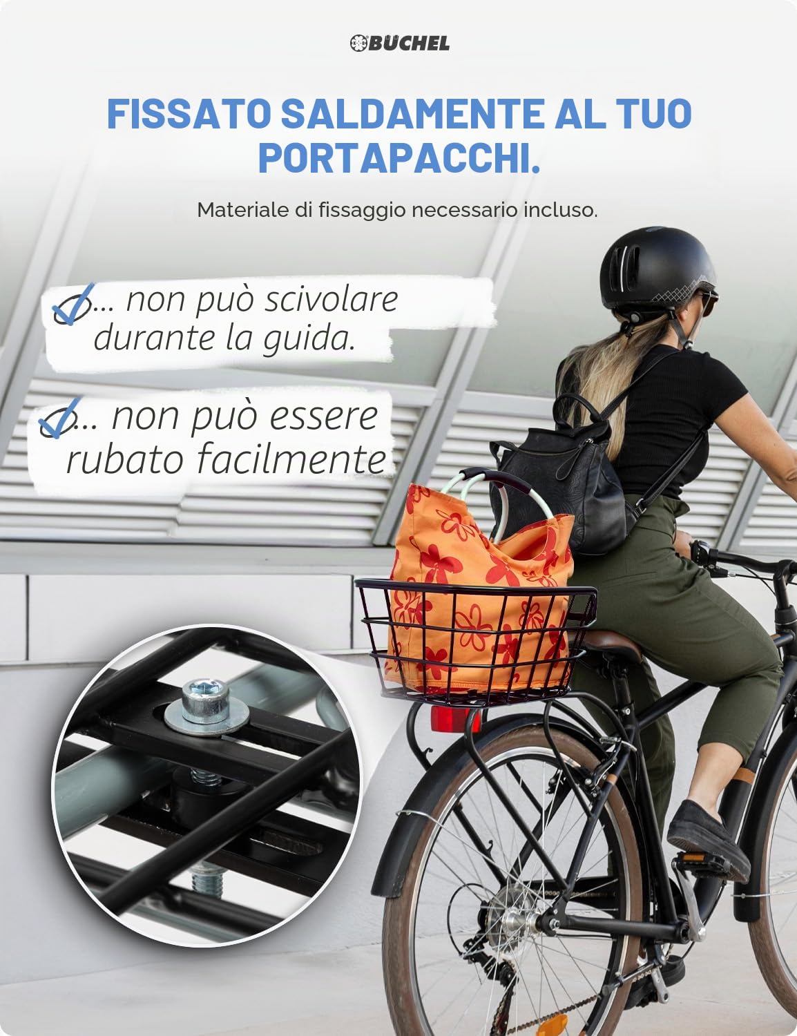 Büchel Cestino Posteriore per Bici JUMBO in Alluminio di Alta Qualità con Bordi Rinforzati | Grande Cestino per Bicicletta Posteriore con Kit di Fissaggio | Cestino per Zaini Scolastici