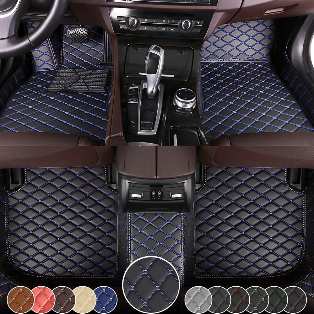 Floor Mats for Chevy Chevrolet Camaro 2010-2015 (Rear Floor with Center Hump),Nappa Leather Car Floor Mats Full Set Waterproof Carpet All Weather Rugs Floor Liners - Black Blue