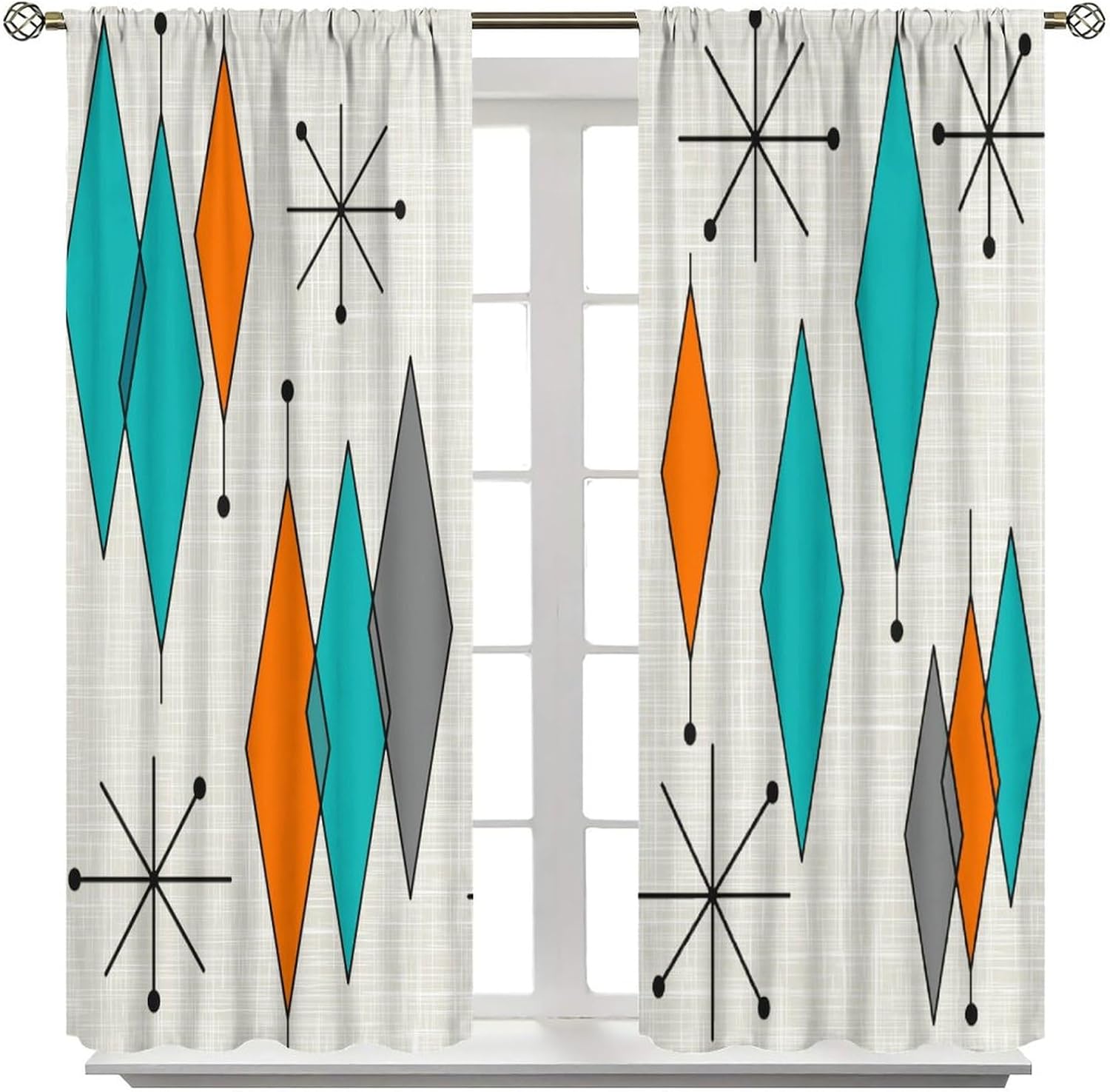 Mid Century Modern Curtains, Abstract Atomic Geometric Diamond Pattern Window Treatments for Bedroom Living Room,1950s 1960s Vintage Blackout Drapes 2 Panel Sets 52x84 Inch