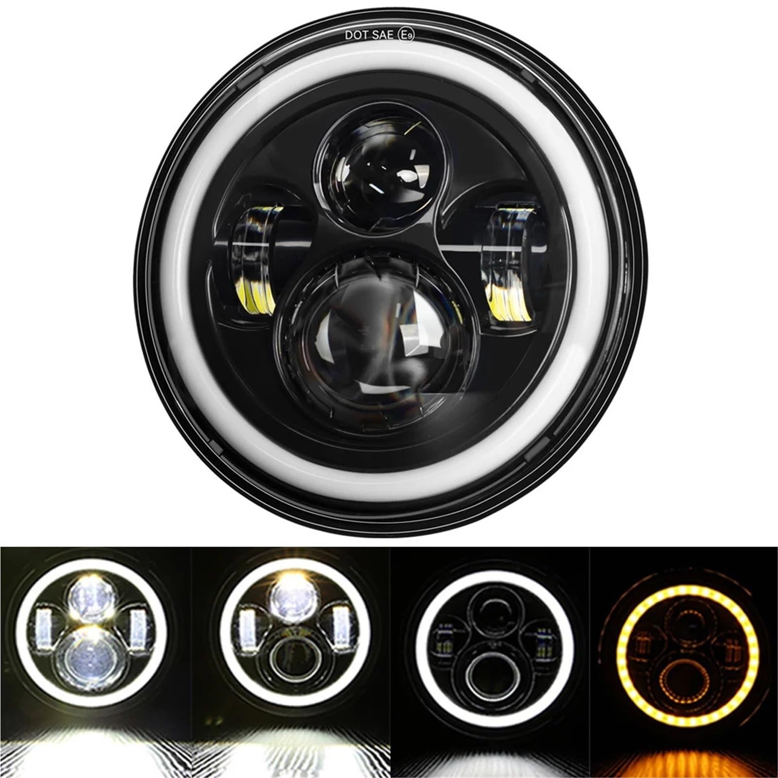 reflektory przednie Uniwersalny 7-calowy Reflektor Samochodowy LED Do Motocykla DRL H4 Pasuje Do Harleya Pasuje Do Yamha Pasuje Do Hondy 7" Reflektor lampą halogenową