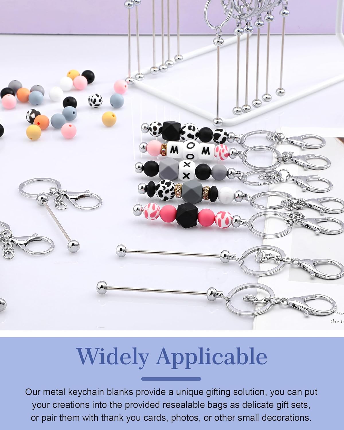 Tondiamo 96 Pcs Beadable Keychain Bars Bulk for Beads Blank Keychain, DIY Keychains Making Supplies for Crafts Making Gift