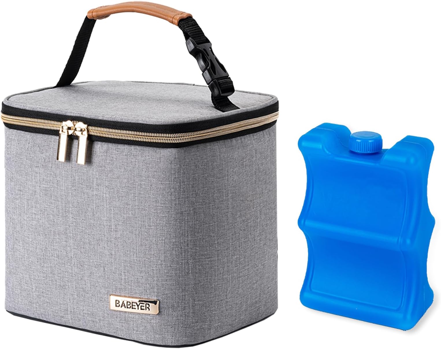 Breast Milk Cooler Bag with Ice Pack Fits 4 Large Baby Bottles Up to 5 Ounce, Baby Bottle Cooler Bag Great for Nursing Mom Daycare, Grey