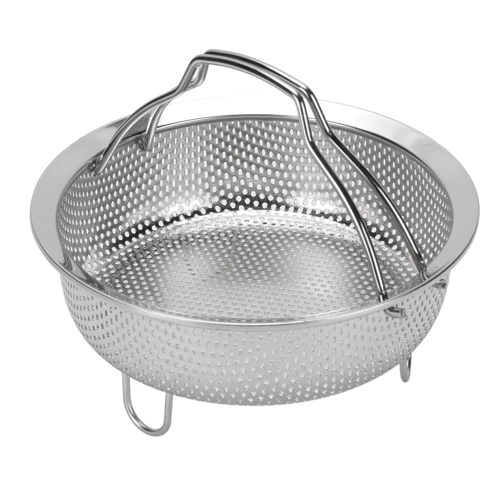 Cestello per Vapore con Manico Pieghevole, Cestello da in Acciaio Inox Forato con Piedini Rialzati per Pentola a Vapore, Riso, Friggitrice (medio)