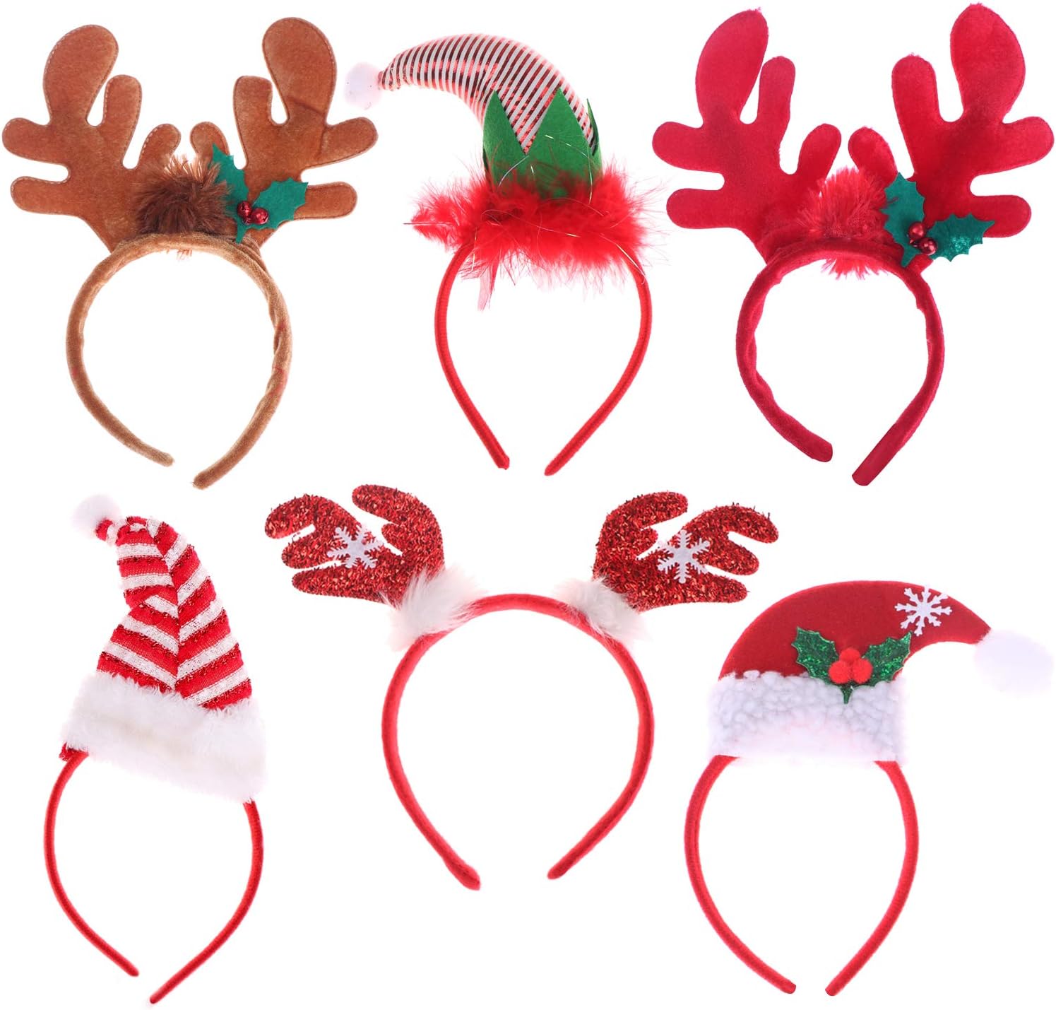 Olgaa 6 Packs Christmas Headbands Different Designs Reindeer Antlers Headbands Unicorn Horn Headbands Christmas Hats Headband Christmas Decoration Gifts for Christmas Costume Holiday Party