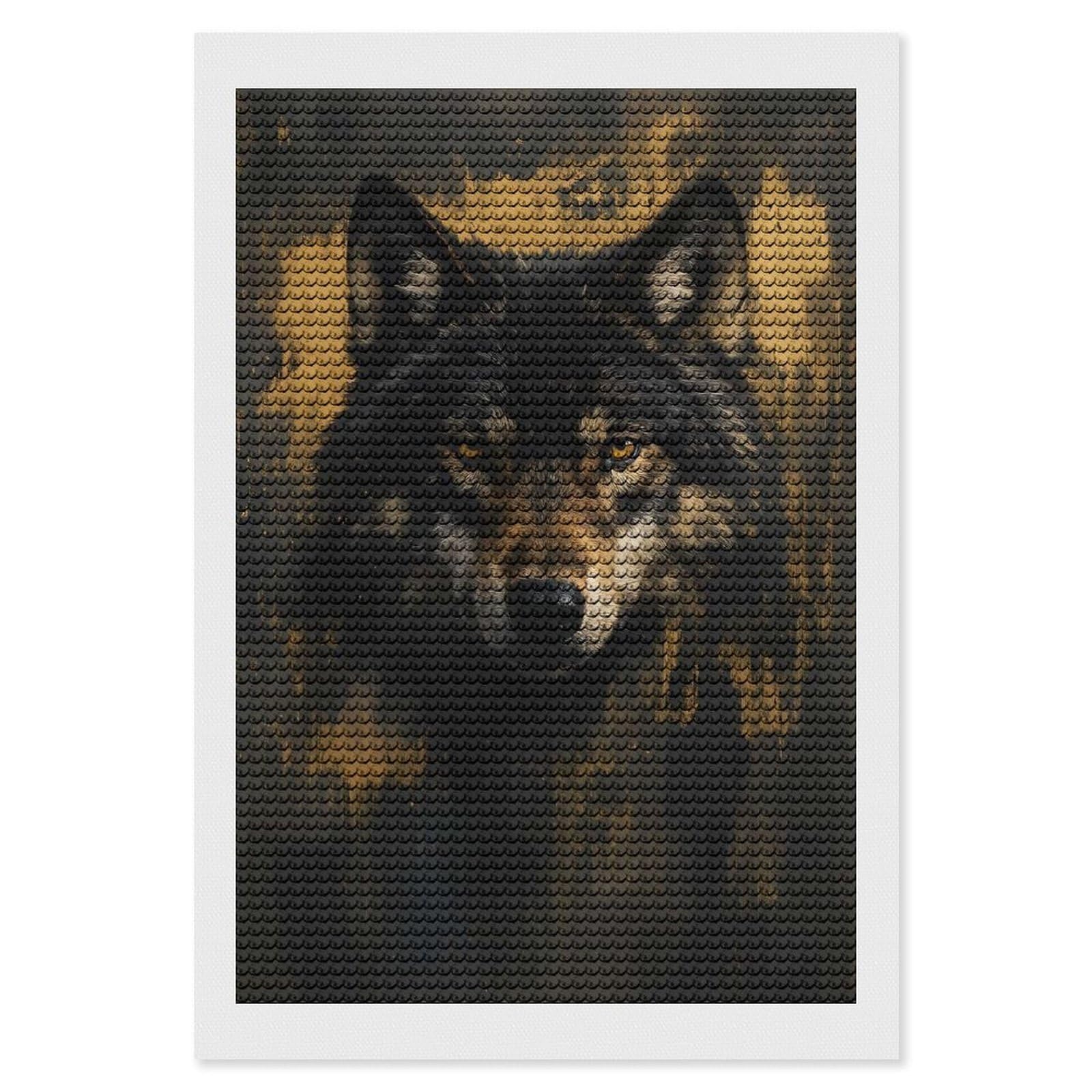 Junmoney Wolf Portrait with Golden Accents Diamond Art Canvas 8"x12", for Teens, Nice Detail and Sparkle, Farmhouse Decor, Festive Craft Gift, Easy to Enjoy