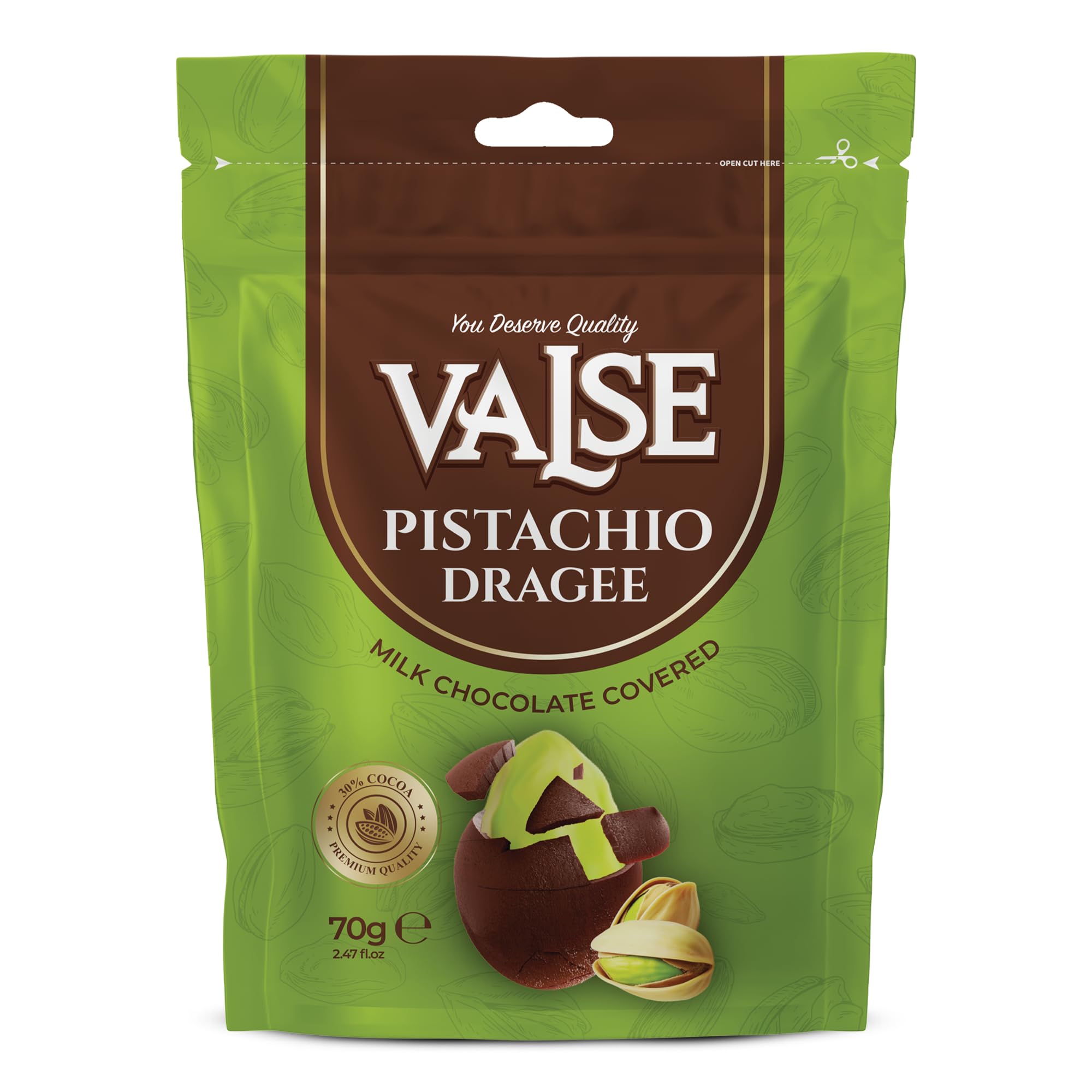 Chocolate Covered Pistachios Dragee, Milk Chocolate Covered Freeze Dried Pistachios Dragee, 2.47 oz Chocolate Covered Fruit, Chocolate Dipped Pistachios Dragee (Mini, Pistachio)