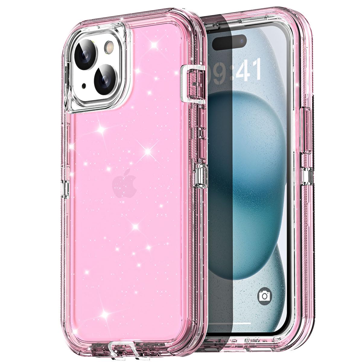 AICase for iPhone 15/14/13 Case Clear Glitter Bling 3 in 1 Heavy Duty Drop Protection Full Body Rugged Shockproof/Dust Proof 3-Layer Military