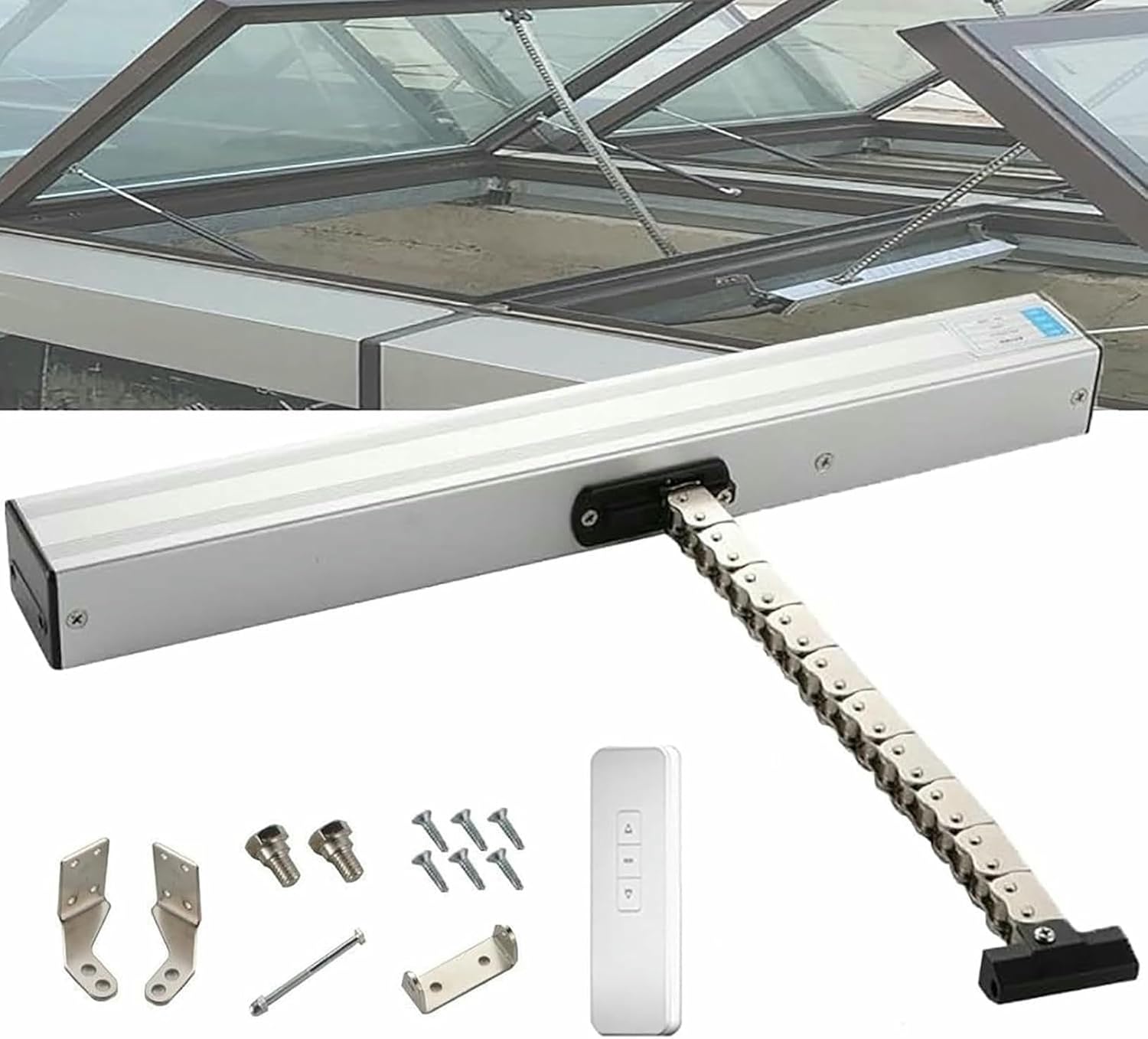 Electric Window Opener with Remote Control and Rain Sensor, Double-Layer Chain for Silent Operation, 600 Torque for Skylights and Roof Vents