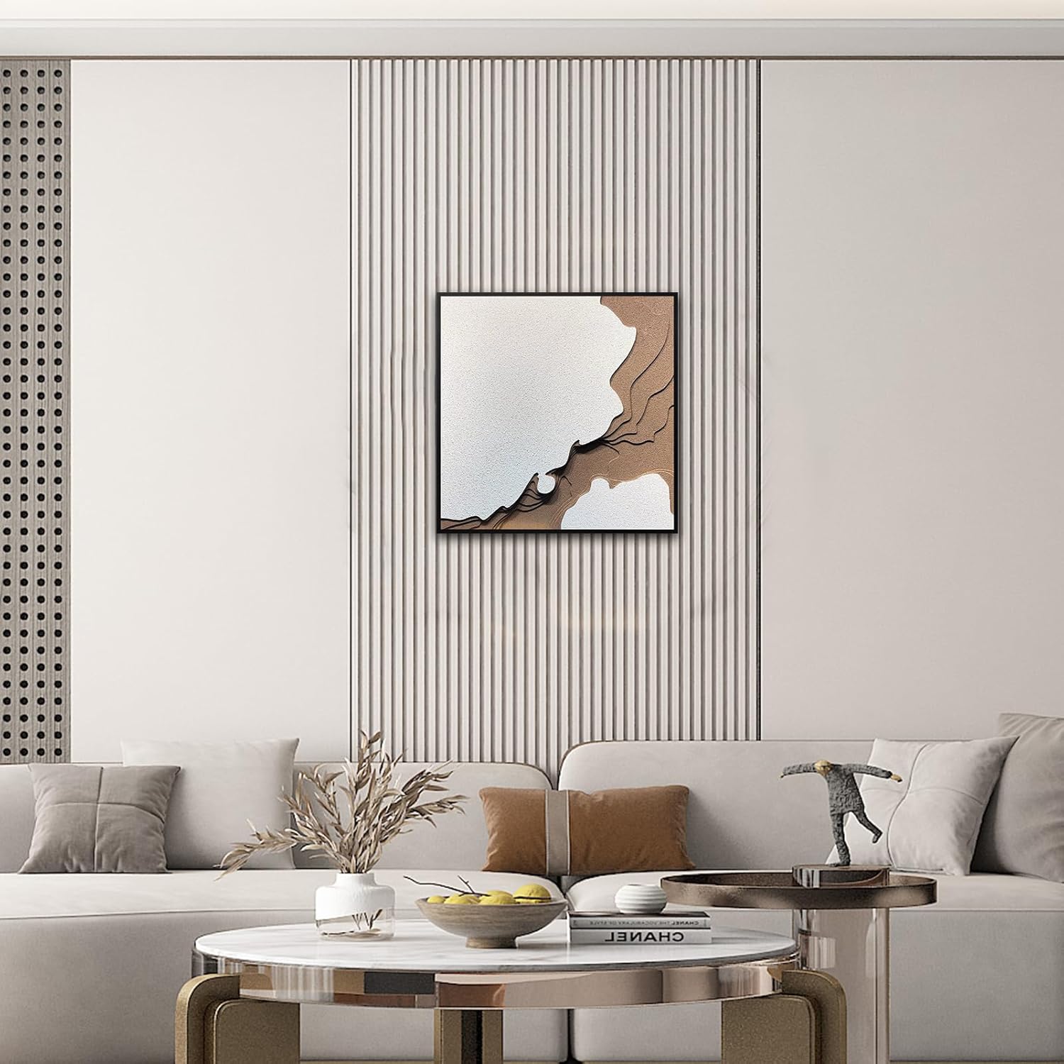COOLDEI Luxury 3D Textured Abstract Wall Art, Wabi Sabi Style Layered Sandstone Painting, Framed Dimensional Wall Decor for Entryway Dining Room, Contemporary Neutral Tone Artwork Hanging (Red Island)