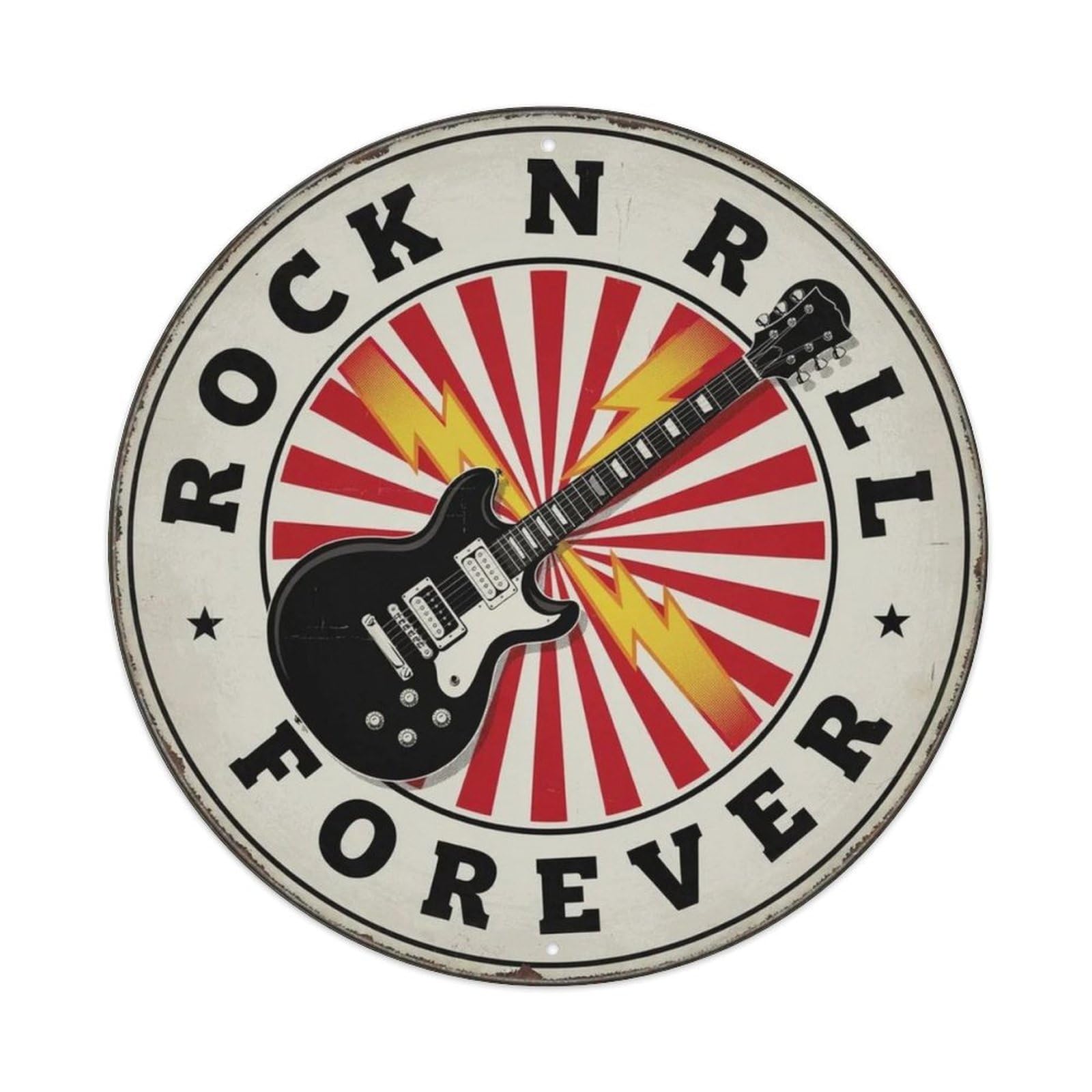 Rock N Roll Electric Guitar Round Metal Tin Sign Plaque