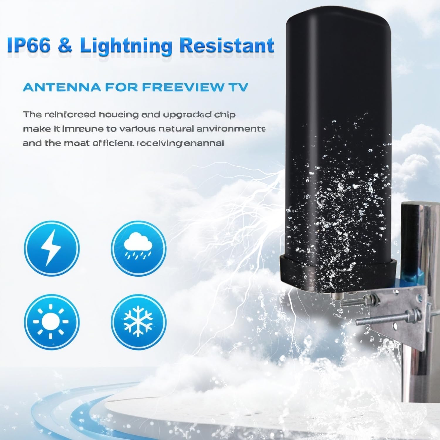 Antenna TV Digitale Antifulmine Ricezione 360° con Amplificatore, Cavo 13M | Interna Esterna, IP66 Impermeabile