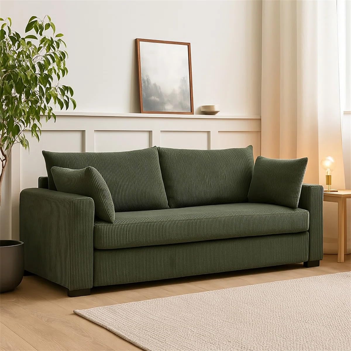 Coastal Corduroy Comfort Sofa Home Centre 3 Seater Berry Fabric Sofa for Living Room (Green)-image-45