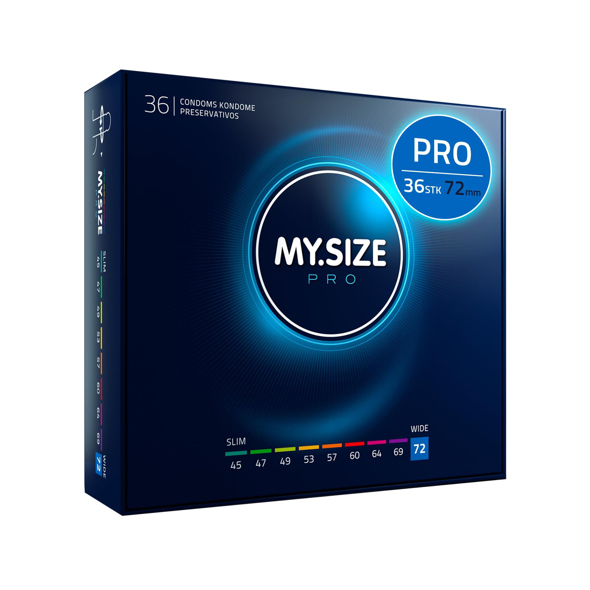 MY.SIZE PRO ELITE Kondome, Größe 8, 72 mm, XXL, 36 Stück – Extra reines Vytex-Latex, leicht zu öffnen