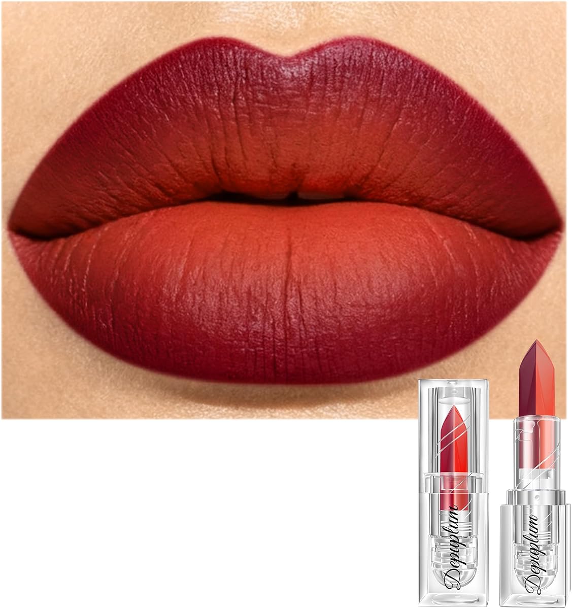 Depuplum Burgundy Lipstick Matte Orange Lipstick Ombre Lipsticks | Long Lasting Lip Stick Dual Sided 2 in 1 Waterproof Lipsticks for Halloween,DU-F6