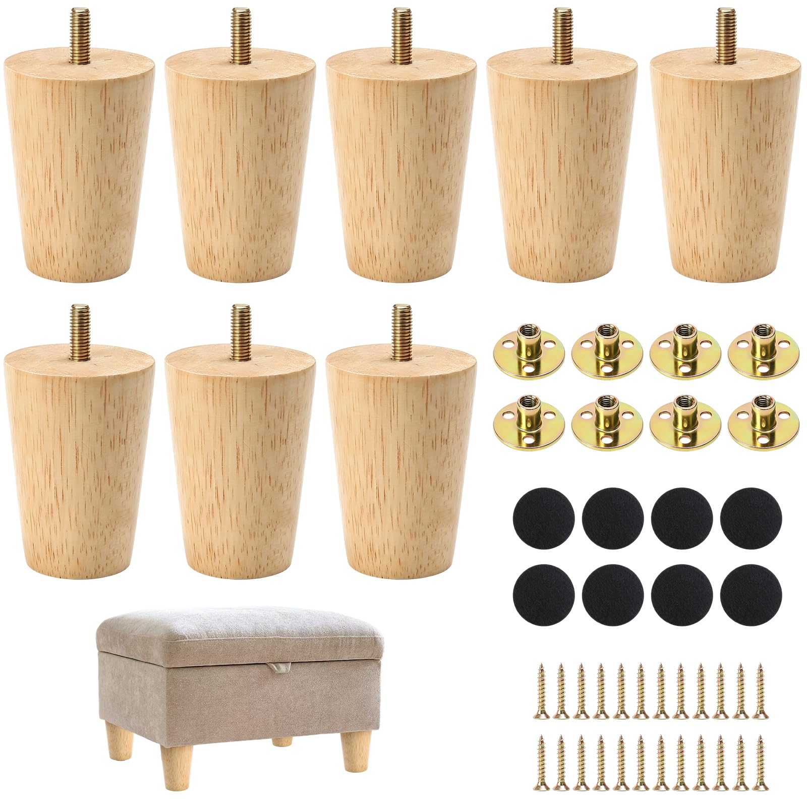 3 inch Sofa Legs Set of 8 Wooden Furniture Legs 8cm Solid Wood Ottoman Legs