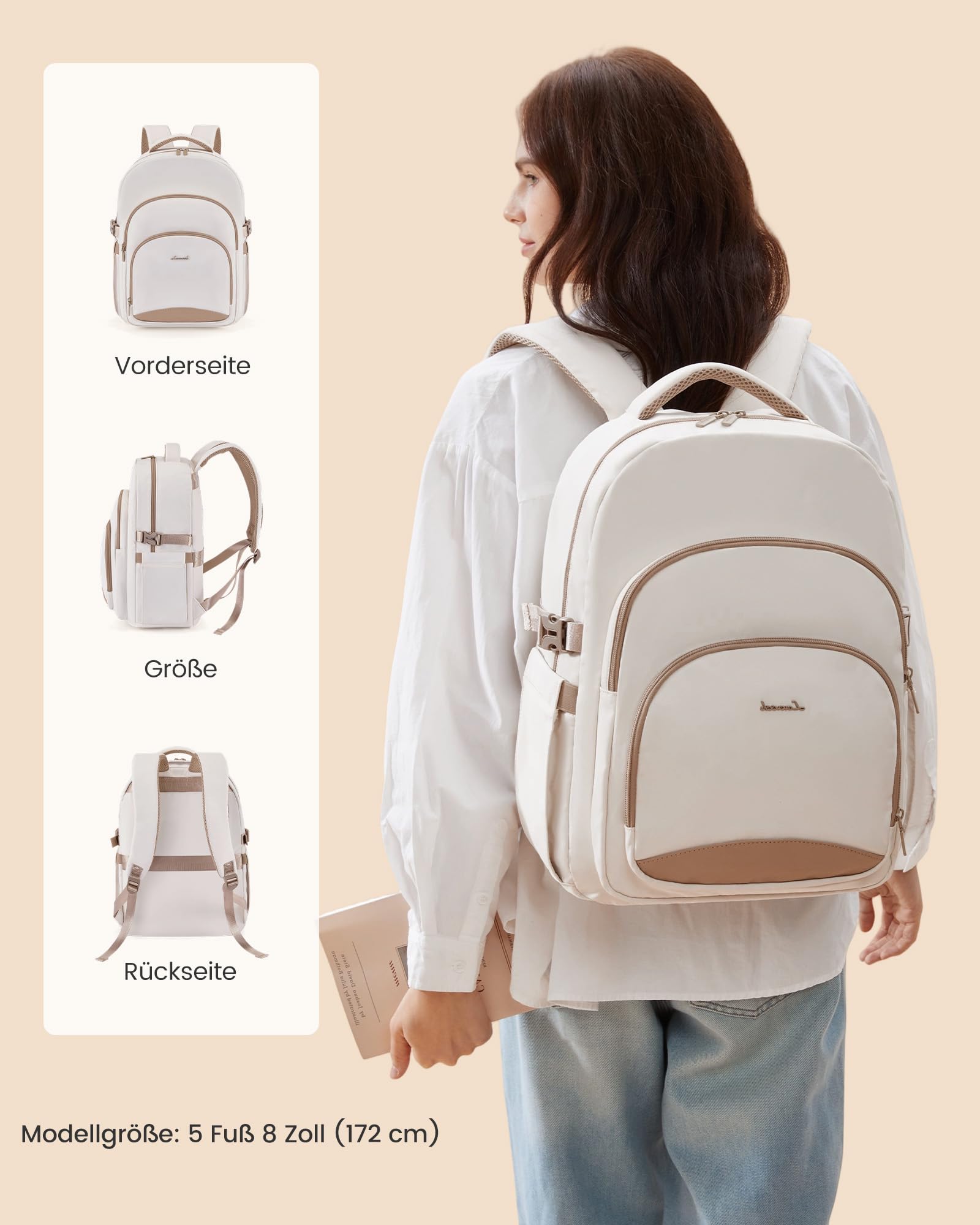 LOVEVOOK Rucksack Damen, Schulrucksack Teenager mit 17,3 Zoll Laptopfach