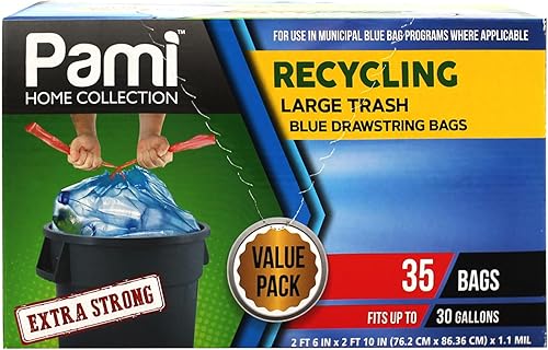 Miniatura 6 de PAMI Bolsas de basura altas de 13 galones con cordón de reciclaje para cocina, bolsas de basura de plástico extra fuertes paquete de 60 unidades
