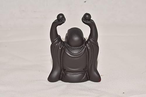 Miniatura 3 de Adorable 2.5" Lucky Happy Traveling Buddha Miniature Statues Figures Feng Shui Matte Black Color (Happy Buddha with Lucky Pearls (C))