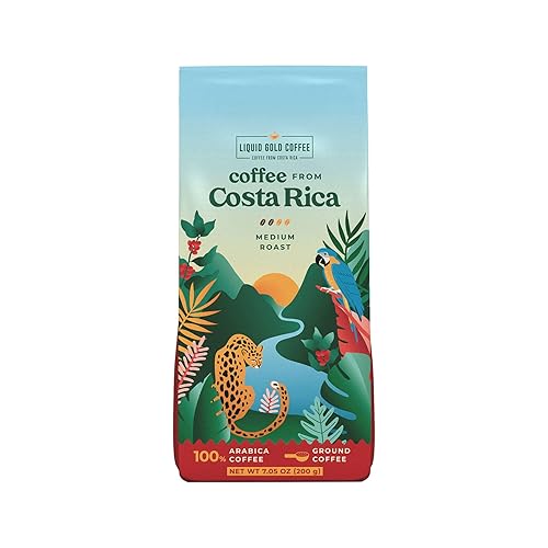 Liquid Gold Coffee de Costa Rica molido tostado medio, 1 bolsa de 7.05 oz (200 gramos), comercio justo, granos 100% arábica, café de origen único de