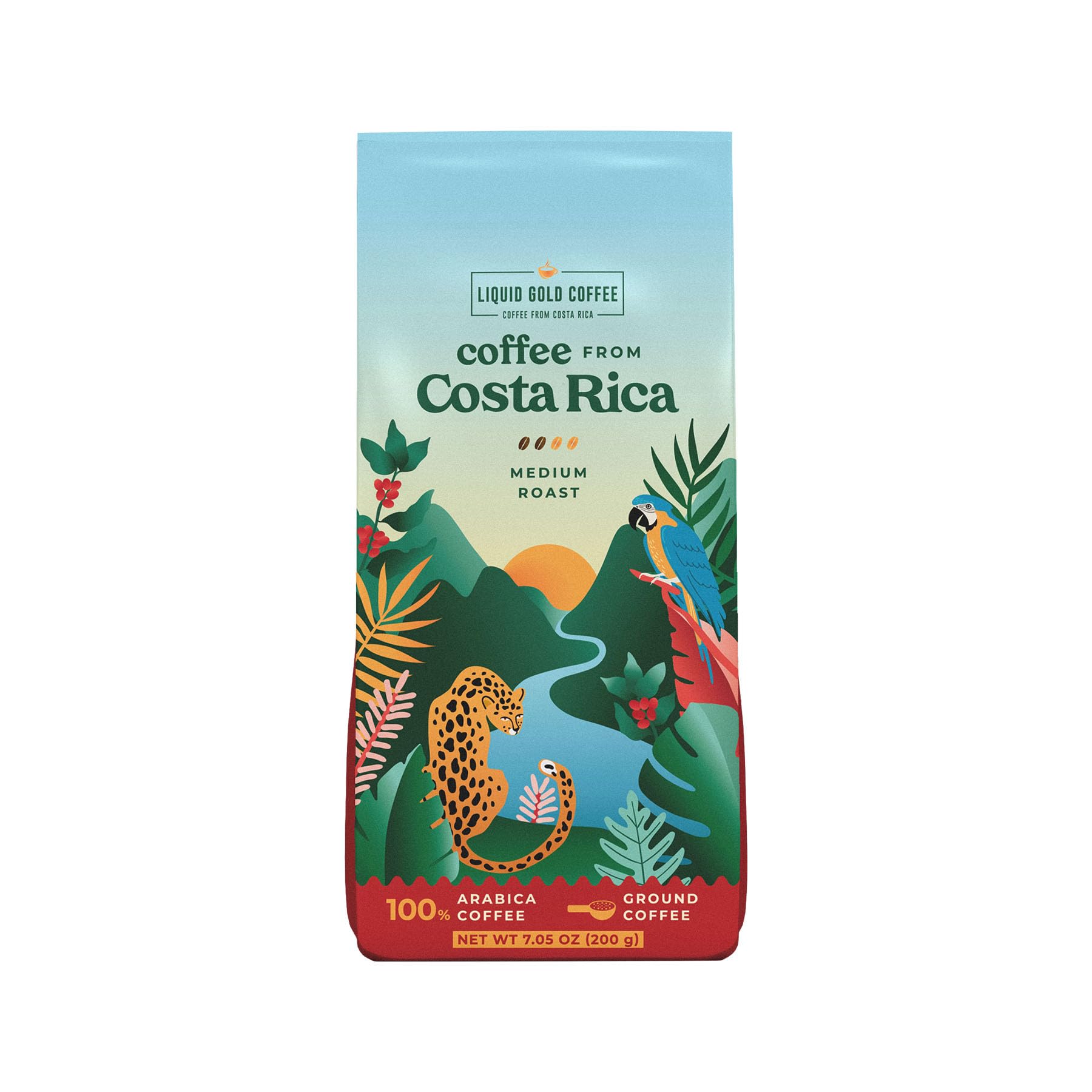 Liquid Gold Coffee from Costa Rica Medium Roast Ground, 1 bag 7.05 OZ (200 Grams), Fair Trade, 100% Arabica Beans, Single Origin Coffee from Coopeagri, Small Batch Roasted USA