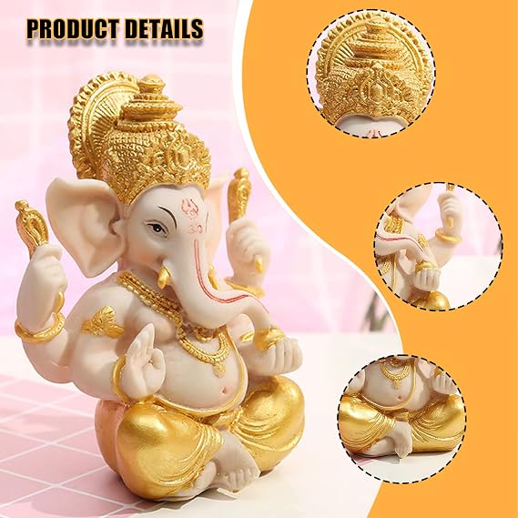 Elephant God Ganesha- Indian Lord Ganesh Statue Elephant God Figurine Luck and Wealth Hindu Buddha Sculpture Ornament Gifts for Home Decoration- (Gold + Beige Large)