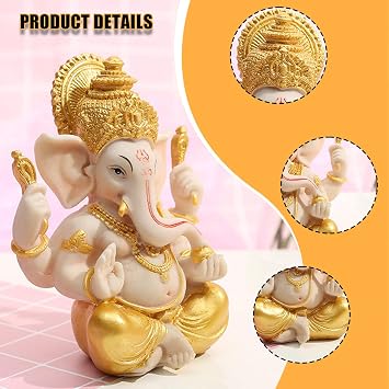 Elephant God Ganesha- Indian Lord Ganesh Statue Elephant God Figurine Luck and Wealth Hindu Buddha Sculpture Ornament Gifts for Home Decoration- (Gold + Beige Large)