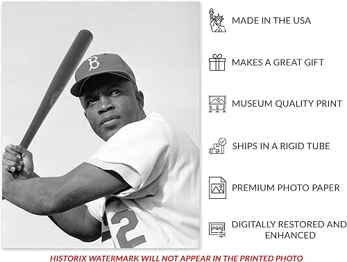 Miniatura 3 de HISTORIX Vintage 1954 Jackie Robinson Baseball Player Photo Print - 24x30 Inch MLB Brooklyn Dodgers Baseball Player Jackie Robinson Print Wall Art