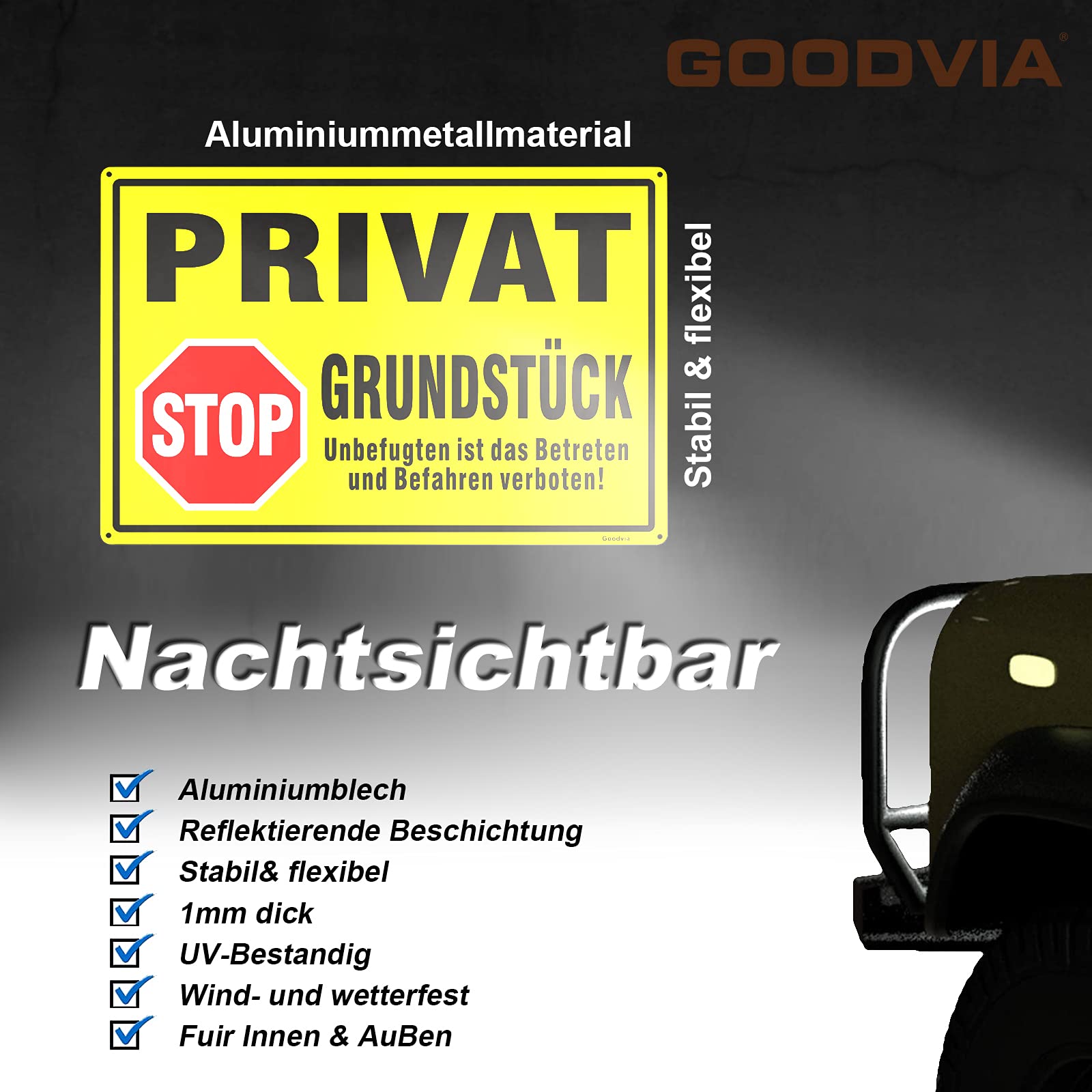 Sperrgrund Weiß Schild 'Privatgrundstück – Parken, Durchfahrt