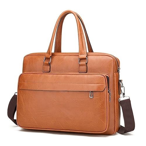 Men's Leather Laptop Bag 15 IN, Water-Resistant Briefcase Messenger Bag