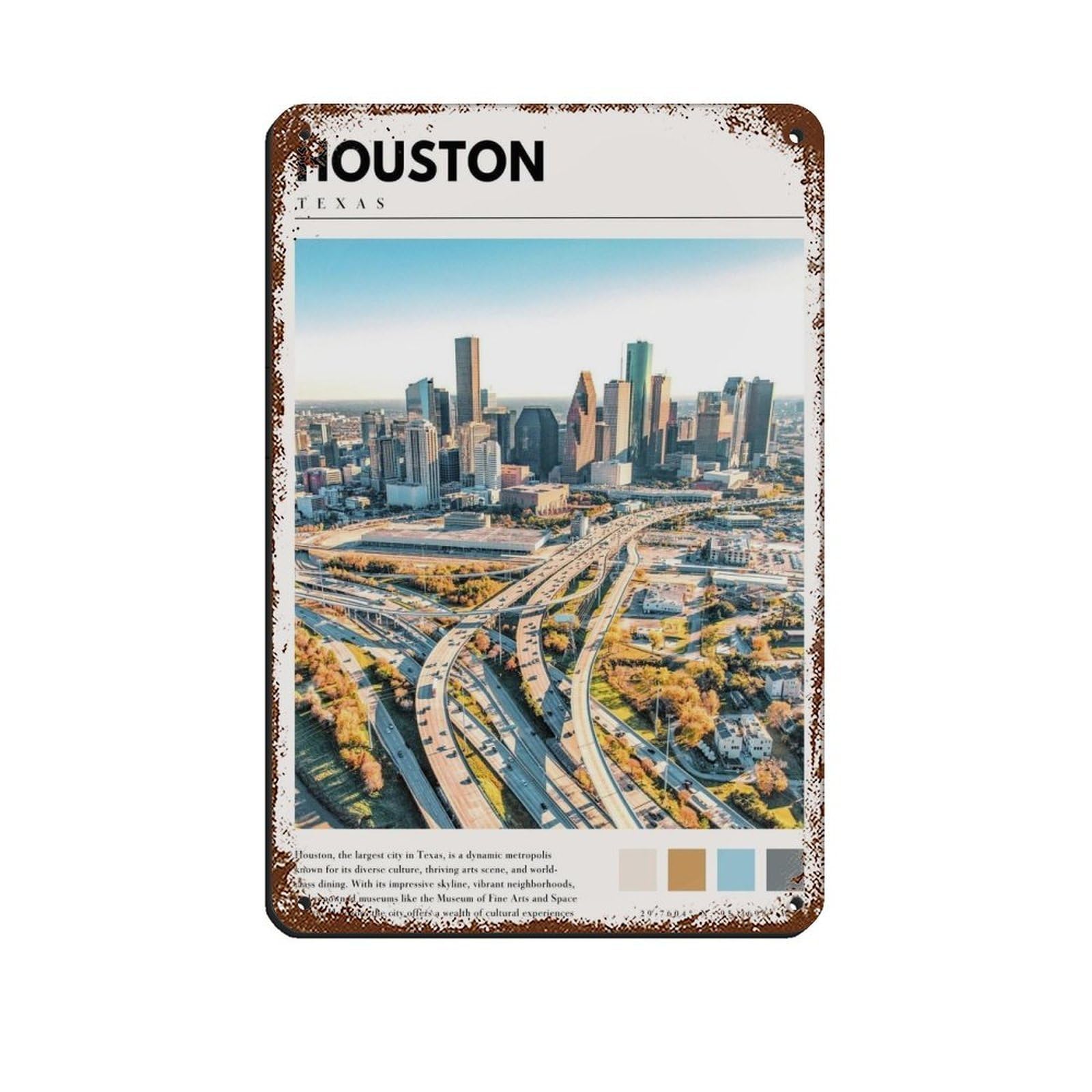 Houston Art Houston Poster Tin Sign Vintage Metal Pub Club Cafe Bar Home Wall Art Decoration Poster Retro 8x12inch(20x30cm)